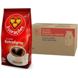 Pack de Café 3 Corações Torrado e Moído Extra Forte Pacote 500g - 10 Unidades