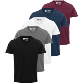 Kit 5 Camisetas Masculinas Slim Gola V Algodão Premium - Tam P