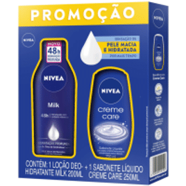 2 Kits NIVEA Loção Hidratante Milk Pele Seca a Extrasseca 200ml + Sabonete Líquido Creme Care 250ml