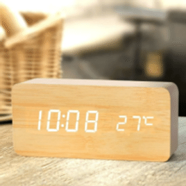 Relógios de Mesa Despertador Digital de Madeira com LED