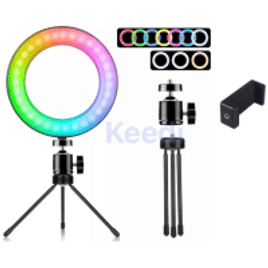 Ring Light Colorido RGB 16cm Tripé Mesa Iluminador Luz LED com Clipe para Celular