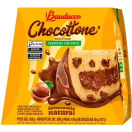 Panettone Recheio Chocolate com Avelã Cobertura Chocolate Bauducco Chocottone Caixa 450g