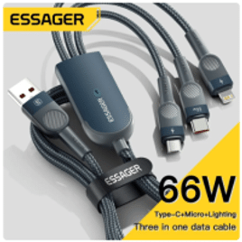 Cabo Essager 3 em 1 66W com Carregamento rápido - USB C + Micro USB + Lightning