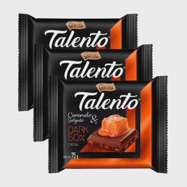 3 unidades Chocolate Garoto Talento Dark Caramelo Salgado 75g