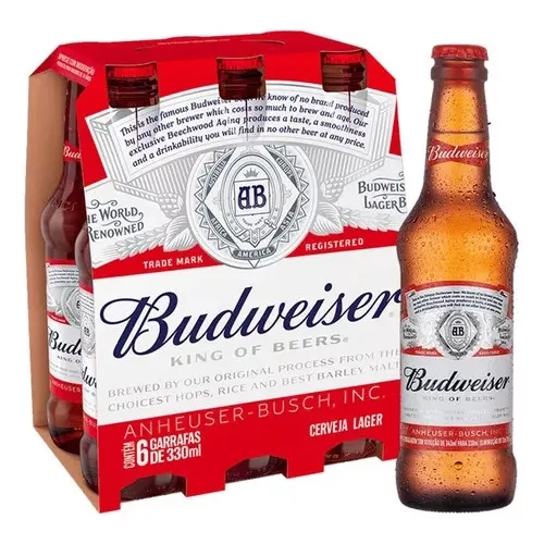 10 Packs Cerveja Budweiser 330ml Long Neck com 6 Unidades (Total 60 Garrafas)