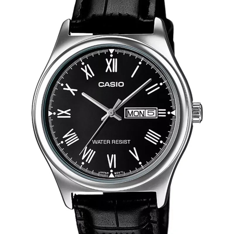 Relógio Casio Masculino Classico Couro Preto Numeros Romanos MTP-V006L
