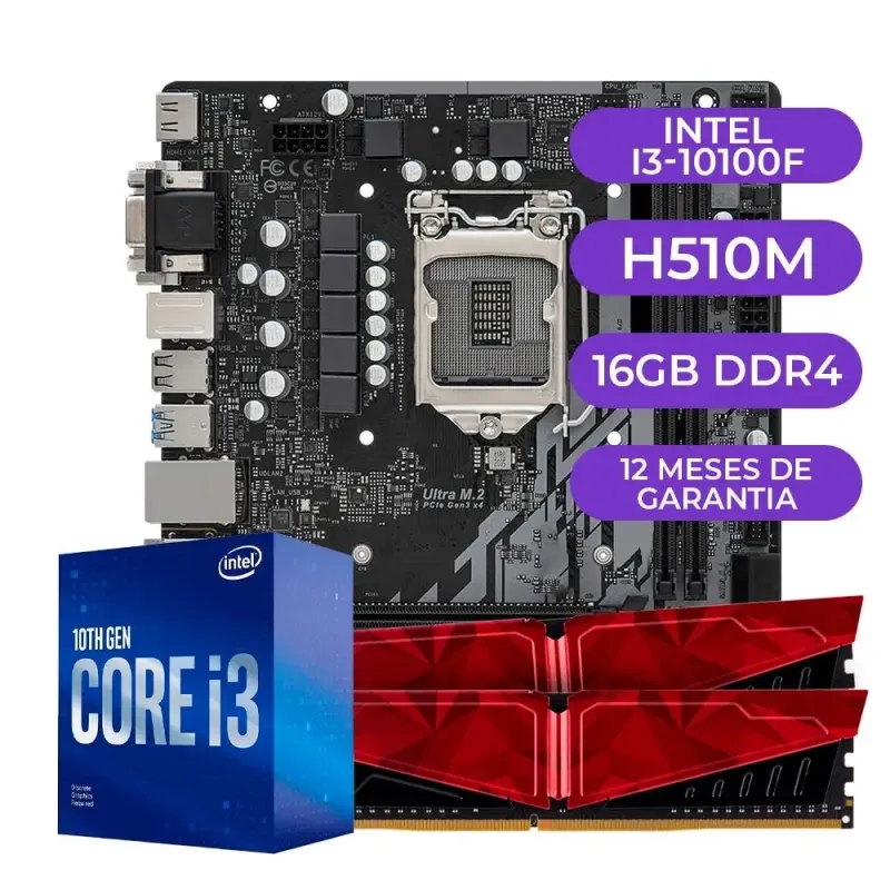 Kit Upgrade Gamer Intel Core i3-10100F + H510M + 16GB DDR4