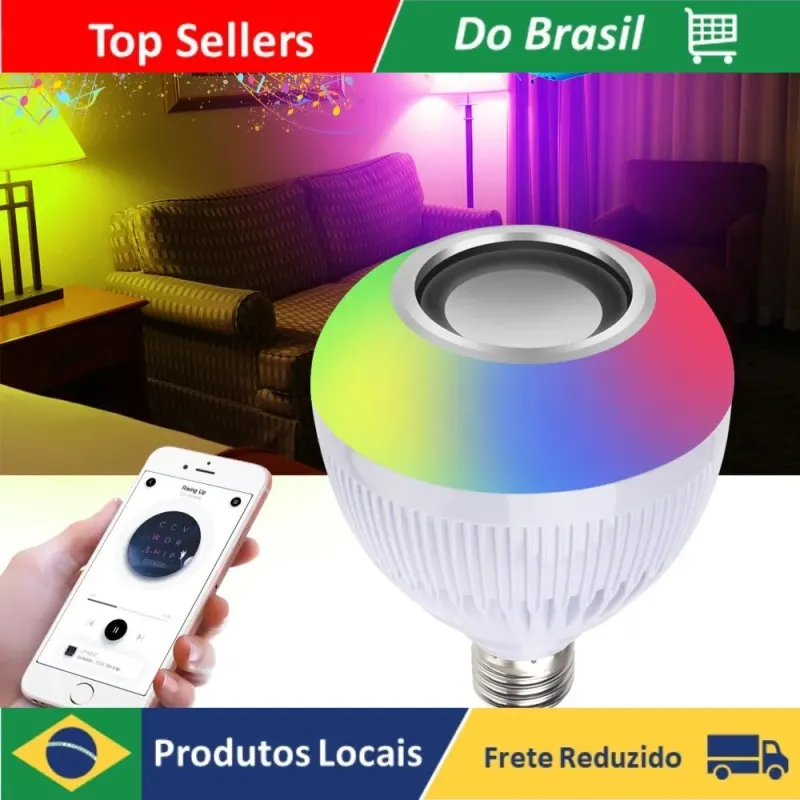 Lâmpada Bluetooth LED Caixa de Som com Controle Remoto 12W RGB Luz Colorida Balada