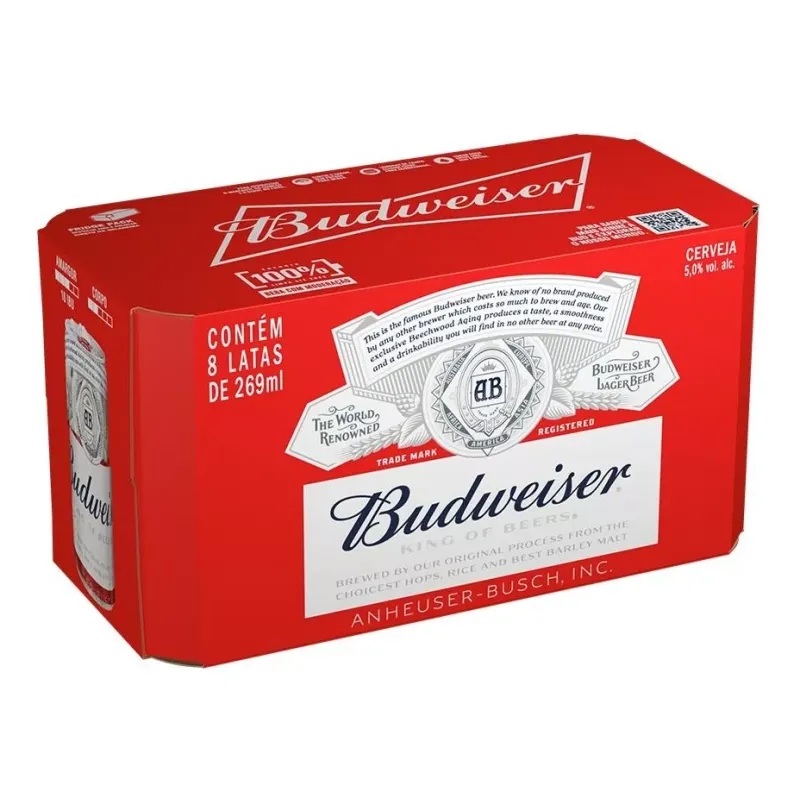 8 Packs de Cerveja Budweiser Lata 269ml - 08 Unidades (Total 64 latas)