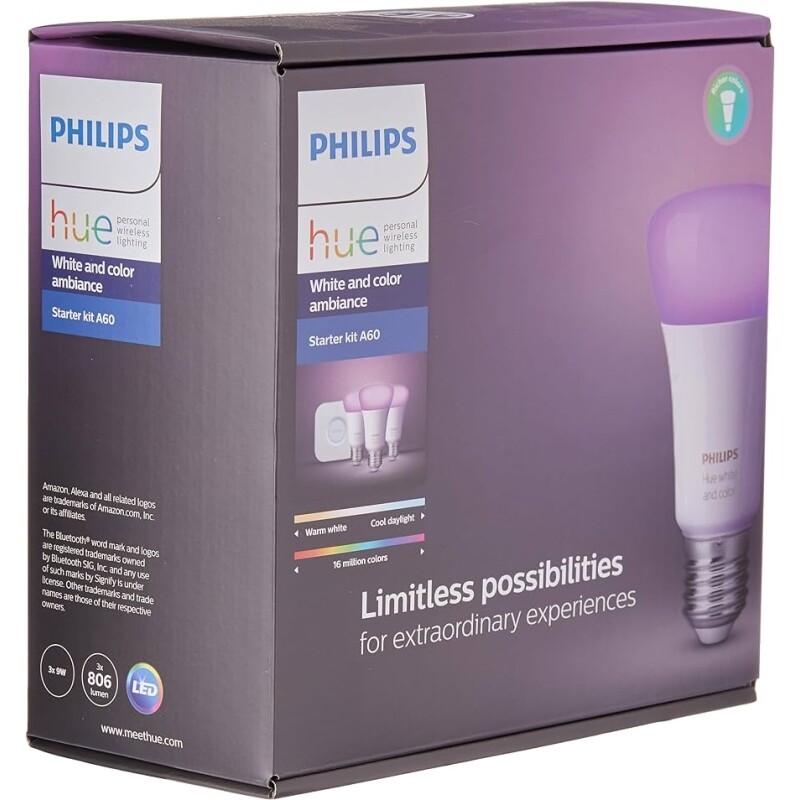 Philips Hue White & Color Ambiance 9w A60 E27 Starter Kit 220V - 3 Lâmpadas + Hub