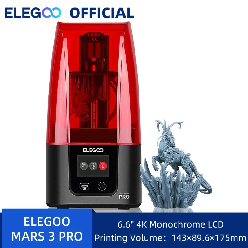 Impressora 3D ELEGOO-UV LCD Fotocuradora Monocromática 4K MARS 3 PRO MSLA 6.66