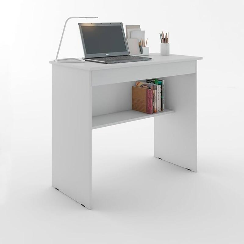 Escrivaninha/Mesa de Computador com 1 Gaveta e Prateleira Organizadora para Quarto ou Escritório de Estudo (Branco)