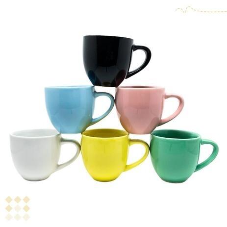 Jogo 6 Xícara Chá Café 95ml Colorida em Porcelana - Mundo da Porcelana