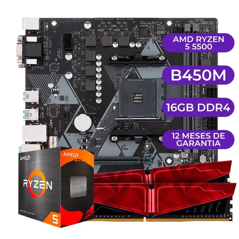 Kit Upgrade Gamer AMD Ryzen 5 5500 + B450M + 16GB DDR4