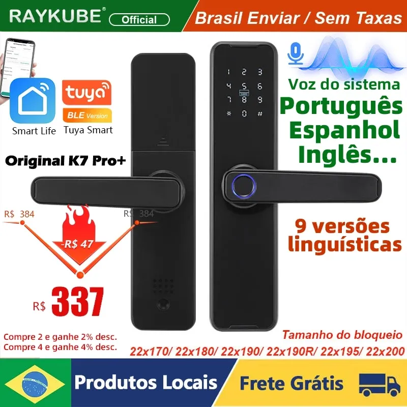 Raykube preto k7 pro + frete grátis a partir do brasil imposto biométrico fechadura da porta de impressão digital blo