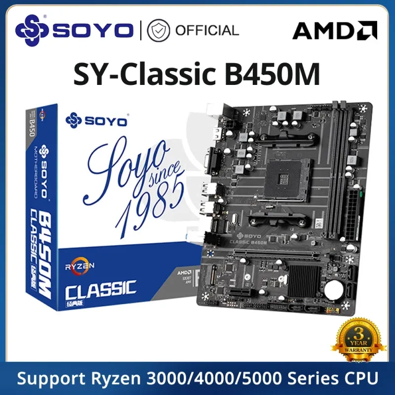 SOYO-Placa-mãe Classic B450M Dual-Channel Memória DDR4 AM4 M.2 NVME Suporta Ryzen 5600 5600G CPU Brand New