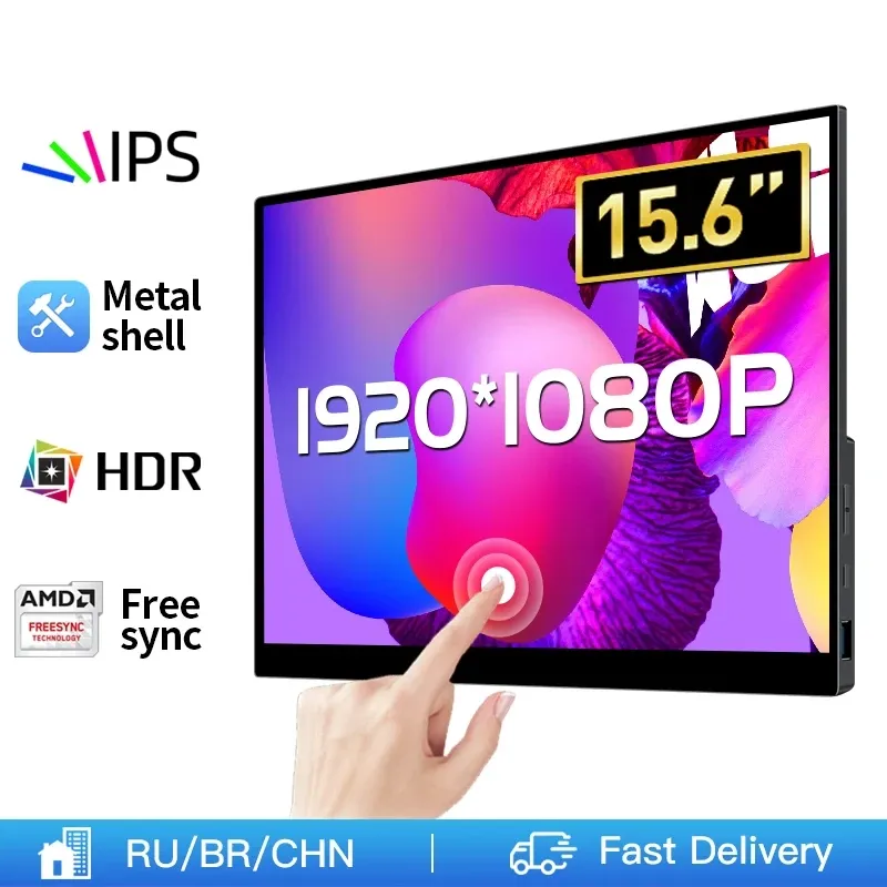 Monitor portátil IPS Touch Screen 15,6" 1080p HDR USB-C Compatível com HDMI