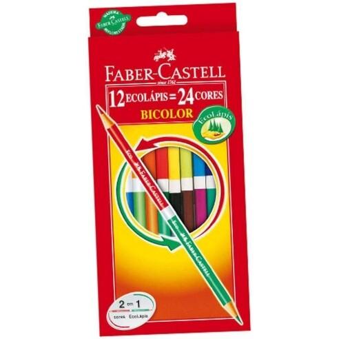 2 Pacotes Lápis de Cor Faber-Castell EcoLápis Bicolor 12 Lápis/24 Cores + 2 Lápis N°2