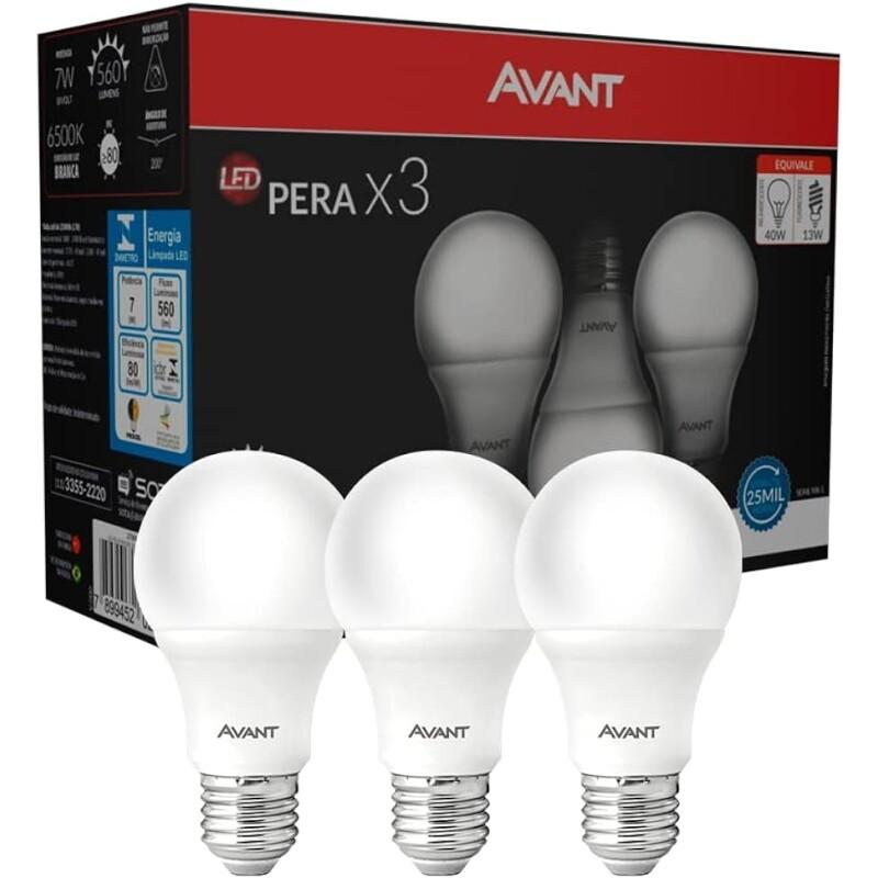 3 Kits Lâmpada Pera LED 3 Unidades 7W Luz Branca 6500k Soquete E27 - Avant (Total 9 Lâmpadas)