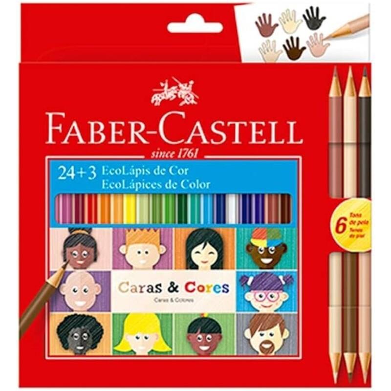 Lápis de Cor Faber-Castell Ecolápis Caras & Cores 120124CC 24 Cores + 3 Tons de Pele