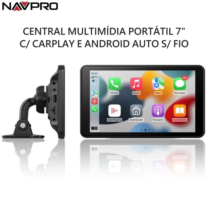 Central Multimidia Portátil 7 Polegadas com Suporte a Carplay Android