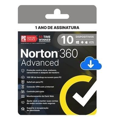 Licença Norton 360 Advanced 1 Usuário 10 Dispositivos 12M - 21443248