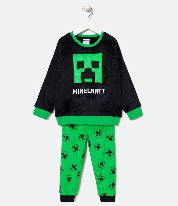 Pijama Longo Infantil em Fleece Bordado Minecraft - Tam 5 a 14 Anos