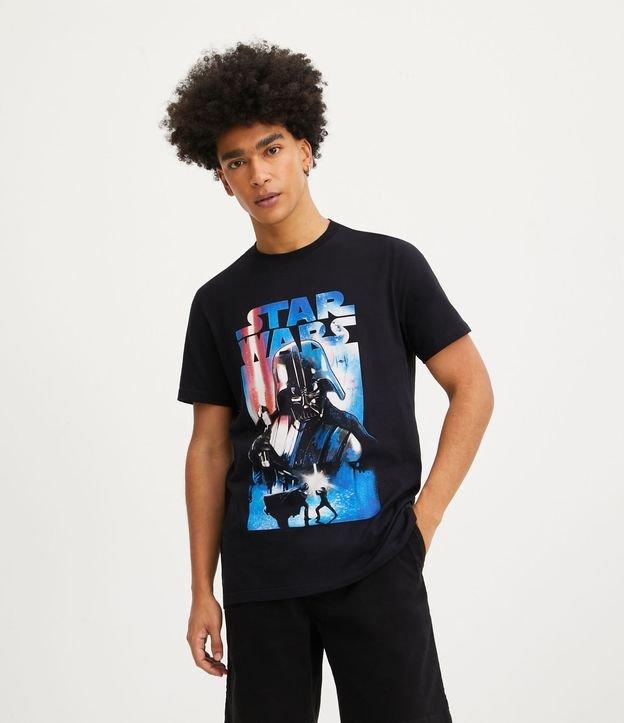 Camiseta Regular em Meia Malha com Estampa Darth Vader