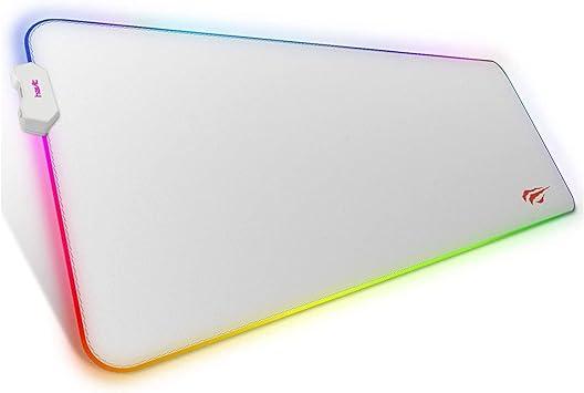 Mouse Pad Gamer Grande Havit MP858 White Dimensões 800 x 300 x 4 mm Iluminação RGB, Base de Borracha Antiderrapante, Borda Costurada