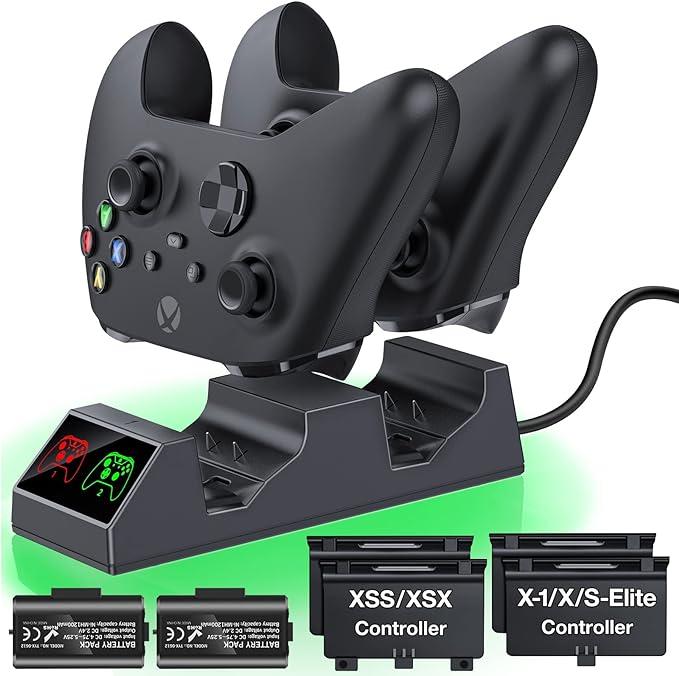 Estação de carregador de controlador com bateria recarregável de 2x1200mAh (2880mWh) para controlador Xbox Series X/S, base de carregamento para bateria de controlador Xbox com 4 tampas de bateria para Xbox One/X/S/Elite