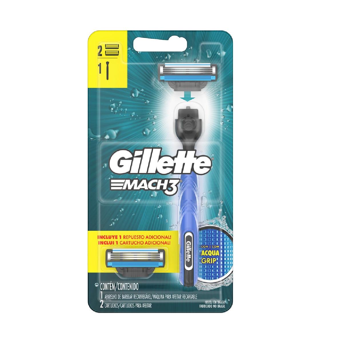 Aparelho Para Barbear Gillette Mach3 Gel Aqua Grip Com 2 Cargas