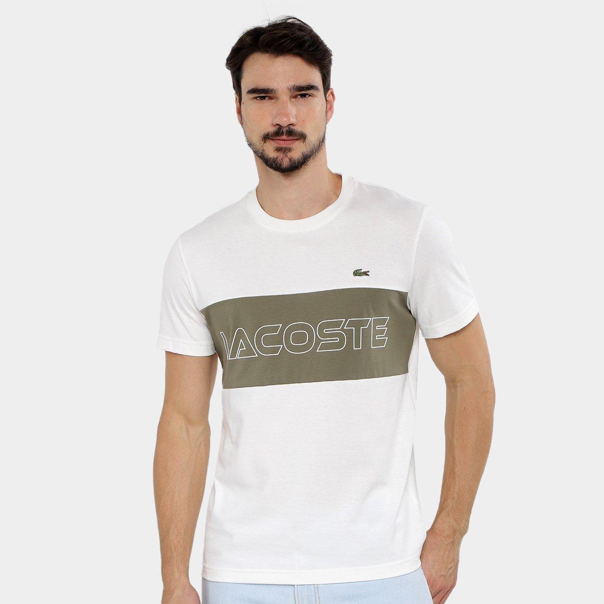 Camiseta Lacoste Color Block Regular Fit Masculina - Branco+Verde
